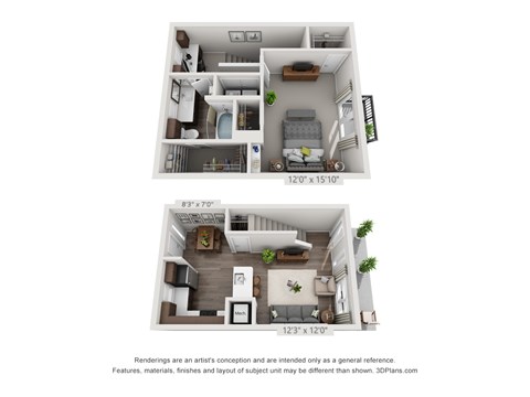 Floor plan for 1 bed, 1 bath, 873 sqft